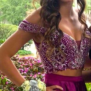 Rachel Allan Magenta two piece with beaded top prom gown - size 4